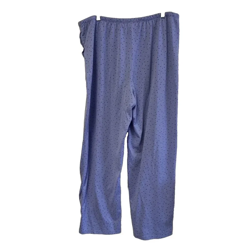 Women XL Periwinkle Polka Dot Lounge Pajama Pant Fleece Pockets Drawstring